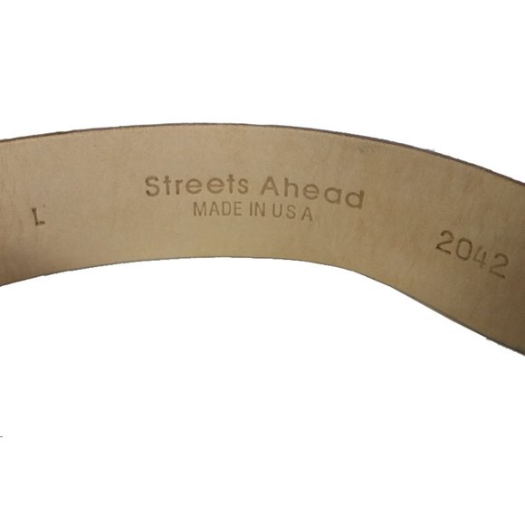 New STREETS AHEAD Belt Turquoise Beaded Brown Leather Belt  SZ Large USA